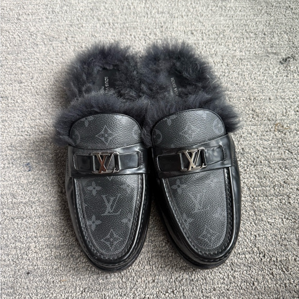 Louis Vuitton Black Fur Loafers